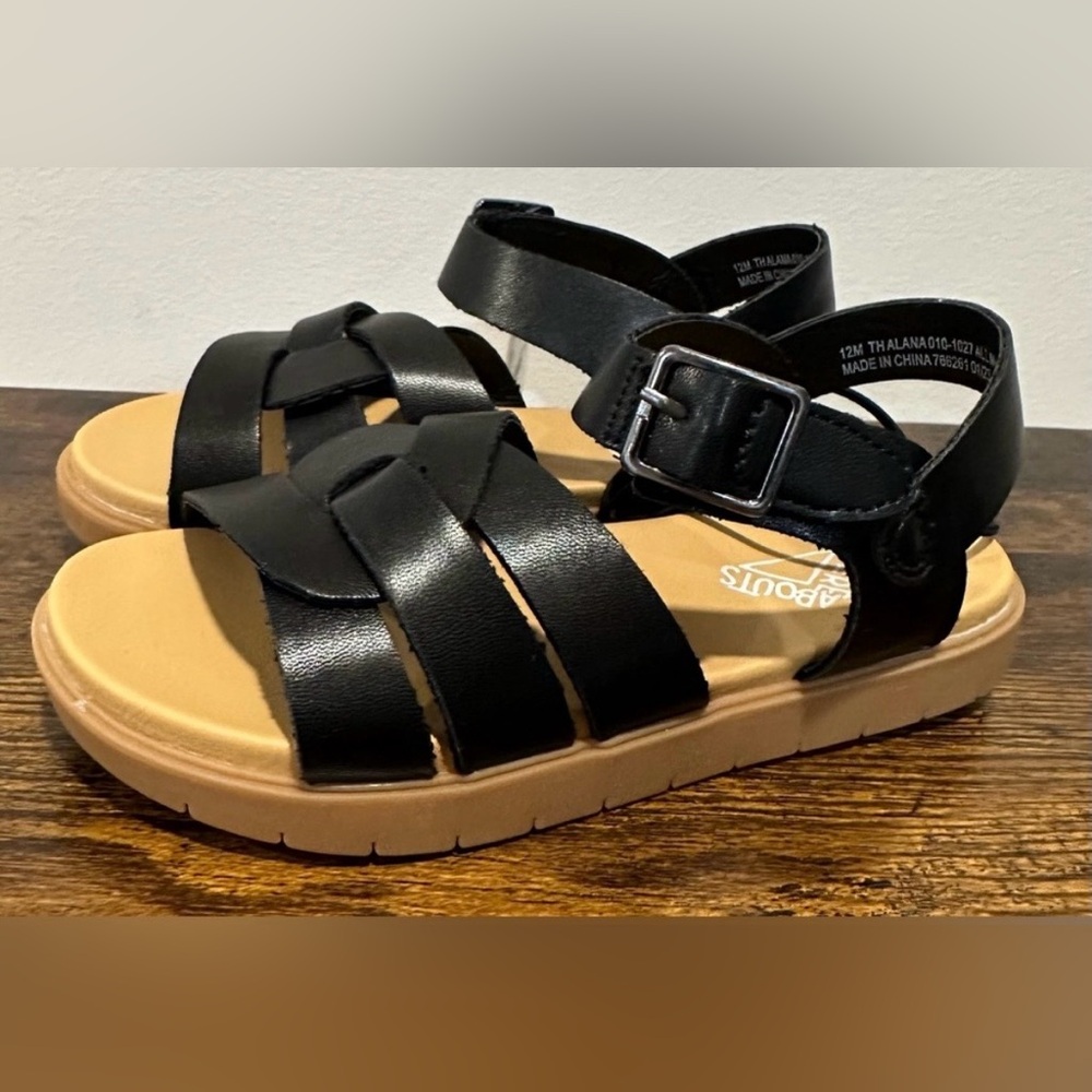 Thereabouts Big Girls Alana Black Velcro Sandals NWT Size Big Girls 5